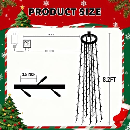 Christmas Tree Lights, 448 LED Christmas Waterfall Tree Topper Lights with 8 Lighting Modes & Remote, 8.2FT X 16, alternate