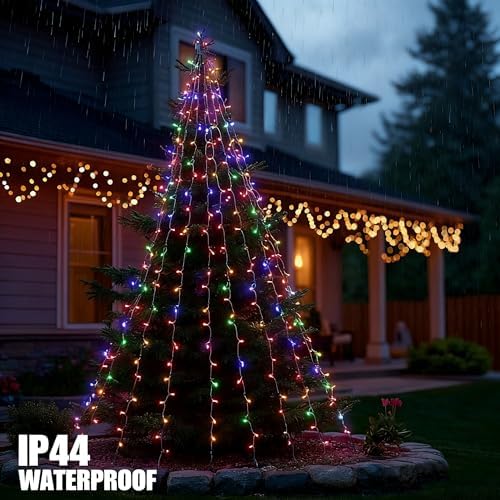 Christmas Tree Lights, 448 LED Christmas Waterfall Tree Topper Lights with 8 Lighting Modes & Remote, 8.2FT X 16, alternate