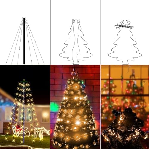 Christmas Tree Lights, 448 LED Waterfall Tree Topper Lights with Remote & 8 Lighting Modes, 8.2FT X 16 Lines, alternate view
