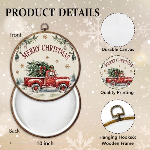 Christmas Tree Red Truck Round Framed Wall Art 10"x10", alternate view 2