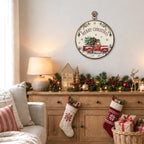 Christmas Tree Red Truck Round Framed Wall Art 10"x10", alternate view 3