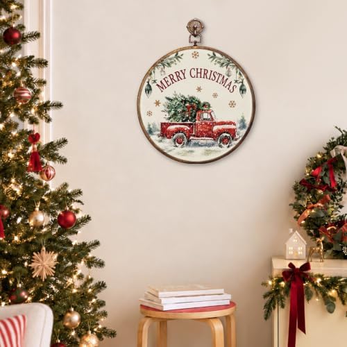Christmas Tree Red Truck Round Framed Wall Art 10"x10", alternate view 5