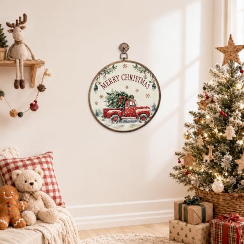 Christmas Tree Red Truck Round Framed Wall Art 10"x10", alternate view 6