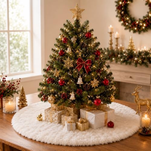 Christmas Tree Skirt, 24 Inch White Soft Faux Fur Tree Skirts Plush Christmas Decorations, White Ornaments