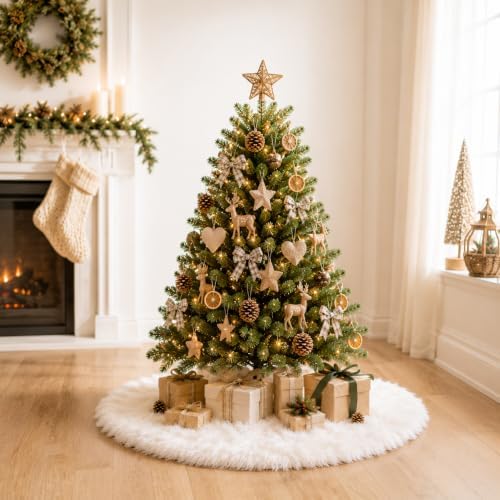 Christmas Tree Skirt, 24 Inch White Soft Faux Fur Tree Skirts Plush Christmas Decorations, White Ornaments, alternate view 5