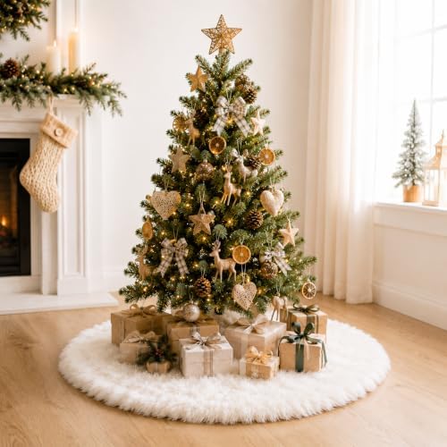 Christmas Tree Skirt, 30 Inch White Soft Faux Fur Tree Skirts Plush Christmas Decorations, White Ornaments