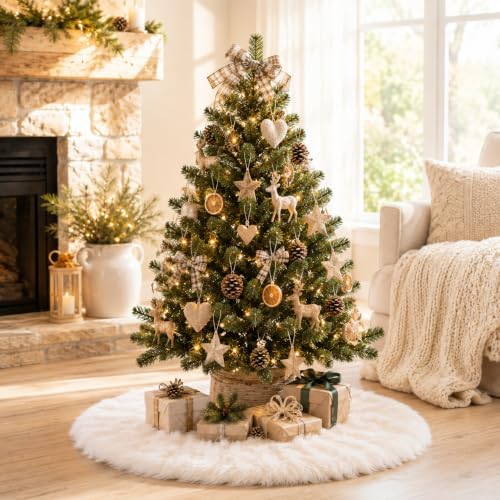 Christmas Tree Skirt, 30 Inch White Soft Faux Fur Tree Skirts Plush Christmas Decorations, White Ornaments, alternate view 5