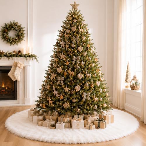 Christmas Tree Skirt, 72 Inch White Soft Faux Fur Tree Skirts Plush Christmas Decorations, White Ornaments, alternate view 5