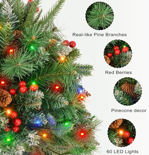 Christmas Tree Urn Filler, Battery Operated with Timer, Pre-lit Warm White & Multi-Color Changing LED Lights, alternate view