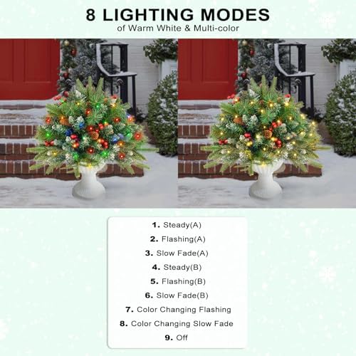 Christmas Tree Urn Filler, Battery Operated with Timer, Pre-lit Warm White & Multi-Color Changing LED Lights, alternate view