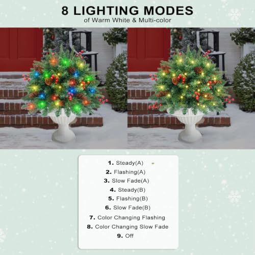 Christmas Tree Urn Filler, Battery Operated with Timer, Pre-lit Warm White & Multi-Color Changing LED Lights, alternate view