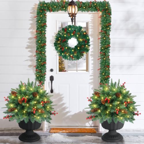 Christmas Tree Urn Filler, Battery Operated with Timer, Pre-lit Warm White & Multi-Color Changing LED Lights, alternate view