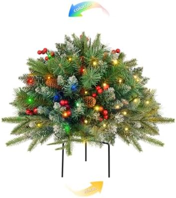 Christmas Tree Urn Filler, Battery Operated with Timer, Pre-lit Warm White & Multi-Color Changing LED Lights
