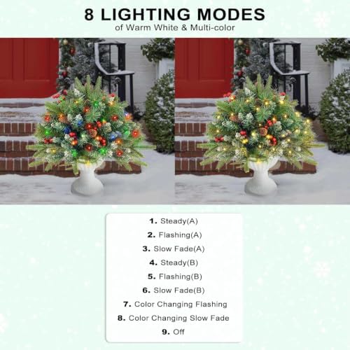 Christmas Tree Urn Filler, Battery Operated with Timer, Pre-lit Warm White & Multi-Color Changing LED Lights, alternate view