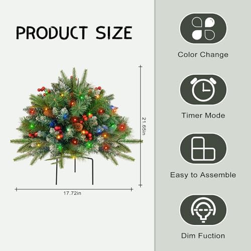Christmas Tree Urn Filler, Battery Operated with Timer, Pre-lit Warm White & Multi-Color Changing LED Lights, alternate view
