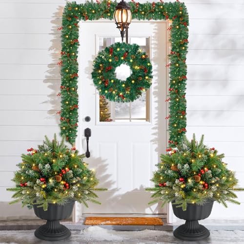 Christmas Tree Urn Filler, Battery Operated with Timer, Pre-lit Warm White & Multi-Color Changing LED Lights, alternate view