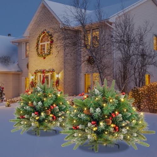 Christmas Tree Urn Filler, Battery Operated with Timer, Pre-lit Warm White & Multi-Color Changing LED Lights, alternate view