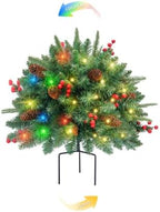 Christmas Tree Urn Filler, Battery Operated with Timer, Pre-lit Warm White & Multi-Color Changing LED Lights