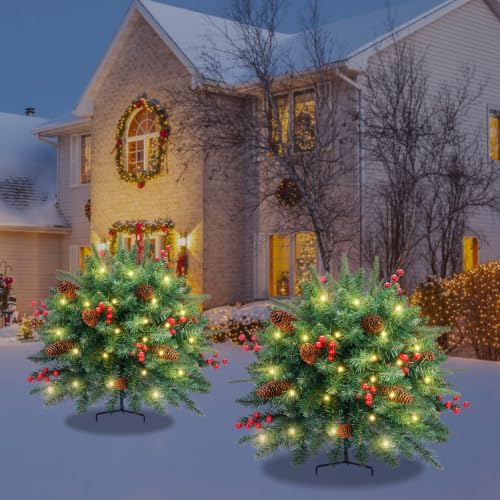 Christmas Tree Urn Filler, Battery Operated with Timer, Pre-lit Warm White & Multi-Color Changing LED Lights, alternate view