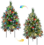 Christmas Tree Urn Filler with Timer, Pre-lit Warm White & Multi-Color Changing LED Lights, Artificial Xmas Tree