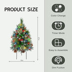 Christmas Tree Urn Filler with Timer, Pre-lit Warm White & Multi-Color Changing LED Lights, Artificial Xmas Tree, alternate