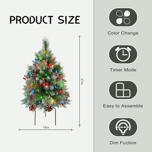 Christmas Tree Urn Filler with Timer, Pre-lit Warm White & Multi-Color Changing LED Lights, Artificial Xmas Tree, alternate