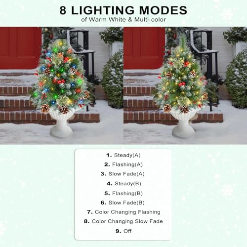 Christmas Tree Urn Filler with Timer, Pre-lit Warm White & Multi-Color Changing LED Lights, Artificial Xmas Tree, alternate