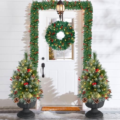 Christmas Tree Urn Filler with Timer, Pre-lit Warm White & Multi-Color Changing LED Lights, Artificial Xmas Tree, alternate
