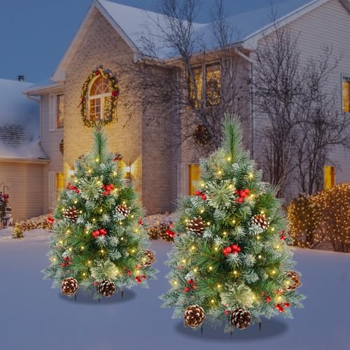 Christmas Tree Urn Filler with Timer, Pre-lit Warm White & Multi-Color Changing LED Lights, Artificial Xmas Tree, alternate