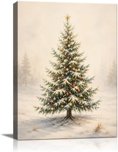 Christmas Tree Wall Art, Vintage Snowy Pine Tree Christmas Pictures