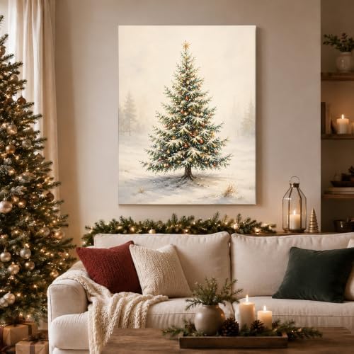 Christmas Tree Wall Art, Vintage Snowy Pine Tree Christmas Pictures, alternate view 2