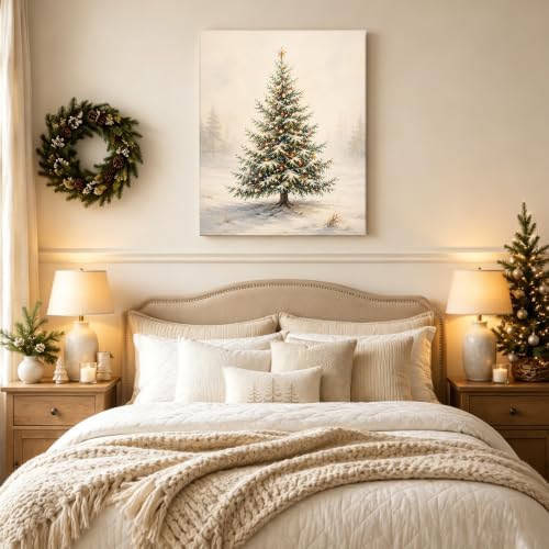 Christmas Tree Wall Art, Vintage Snowy Pine Tree Christmas Pictures, alternate view 3