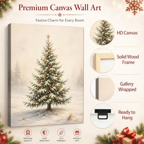 Christmas Tree Wall Art, Vintage Snowy Pine Tree Christmas Pictures, alternate view 5
