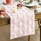 Christmas Trees Pink Soft Plush Faux Fur Jacquard Christmas Table Runner, Holiday Kitchen Dining Table