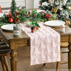Christmas Trees Pink Soft Plush Faux Fur Jacquard Christmas Table Runner, Holiday Kitchen Dining Table, alternate view 4