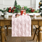 Christmas Trees Pink Soft Plush Faux Fur Jacquard Christmas Table Runner, Holiday Kitchen Dining Table, alternate view 3