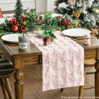 Christmas Trees Pink Soft Plush Faux Fur Jacquard Christmas Table Runner, Holiday Kitchen Dining Table, alternate view 4