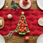 Christmas Trees Red Soft Plush Faux Fur Jacquard Christmas Table Runner, Holiday Kitchen Dining Table Decoration, alternate