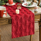 Christmas Trees Red Soft Plush Faux Fur Jacquard Christmas Table Runner, Holiday Kitchen Dining Table Decoration