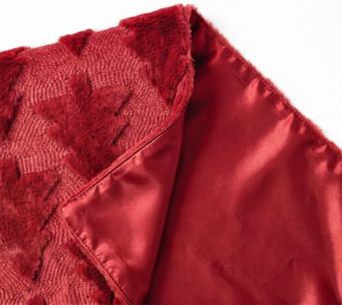 Christmas Trees Red Soft Plush Faux Fur Jacquard Christmas Table Runner, Holiday Kitchen Dining Table Decoration, alternate