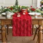 Christmas Trees Red Soft Plush Faux Fur Jacquard Christmas Table Runner, Holiday Kitchen Dining Table Decoration, alternate