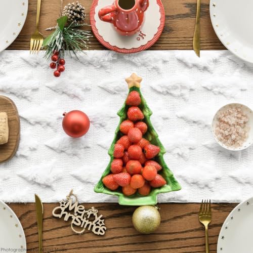Christmas Trees Soft Plush Faux Fur Jacquard Christmas Table Runner, Holiday Kitchen Dining Table Decoration for, alternate