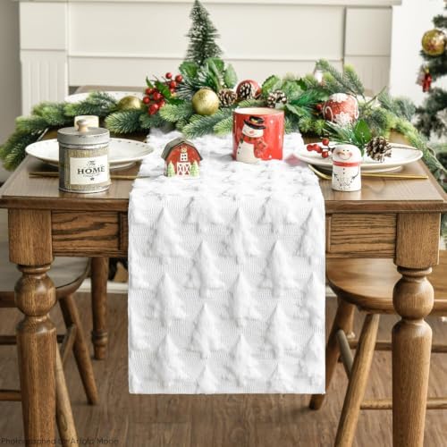 Christmas Trees Soft Plush Faux Fur Jacquard Christmas Table Runner, Holiday Kitchen Dining Table Decoration for, alternate