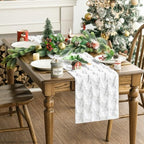 Christmas Trees Soft Plush Faux Fur Jacquard Christmas Table Runner, Holiday Kitchen Dining Table Decoration for, alternate
