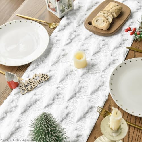 Christmas Trees Soft Plush Faux Fur Jacquard Christmas Table Runner, Holiday Kitchen Dining Table Decoration for, alternate