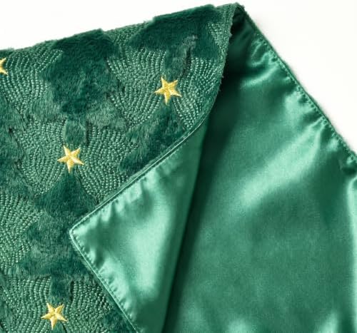 Christmas Trees Stars Green Soft Plush Faux Fur Jacquard Christmas Table Runner, Holiday Dining Table Decoration, alternate