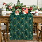 Christmas Trees Stars Green Soft Plush Faux Fur Jacquard Christmas Table Runner, Holiday Dining Table Decoration, alternate