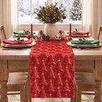 Christmas Trees Stars Red Soft Plush Faux Fur Jacquard Christmas Table Runner, Holiday Dining Table Decoration, alternate