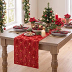 Christmas Trees Stars Red Soft Plush Faux Fur Jacquard Christmas Table Runner, Holiday Dining Table Decoration, alternate