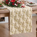 Christmas Trees Stars Soft Plush Faux Fur Jacquard Christmas Table Runner, Holiday Dining Table Decoration for